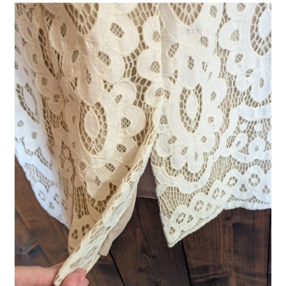 Antonio Melani Sheath Dress Women's Off White Cream Lace Nude Lining 3/4 Sleeve - Picture 7 of 9